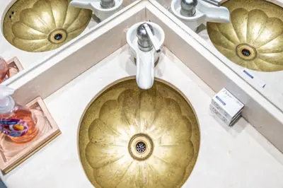 an overhead view of a sink in a bathroom at Balboa Escape An Iconic Stay in Newport Beach