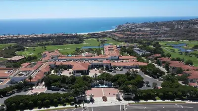 an aerial view of a resort near the ocean at Backyard Oasis w Fire Table Walk to Salt Creek Beach Dana Point Dreams in Dana Point