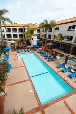 an overhead view of the pool at a hotel at Tamarack Beach Hotel in Carlsbad