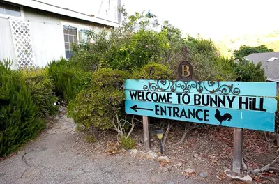 a sign for a welcome to bunny hill entrance at Pet Friendly Fantastic Secluded Cottage with Hot-tub in Rainbow, California in Fallbrook