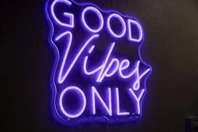 a neon sign that says good viby only at Central San Diego 3BR Home Near Beaches in San Diego