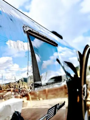 a close up of the side of a van at Artsy Airstream for a California Glamping Weekend near San Diego in San Marcos