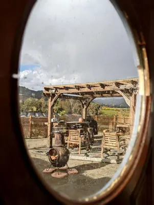 a view of a table and a pavilion at Artsy Airstream for a California Glamping Weekend near San Diego in San Marcos