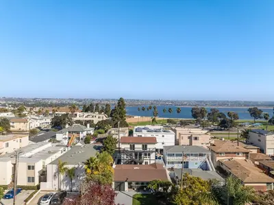 an aerial view of a town with a body of water at NEW Boho-Beach House in San Diego