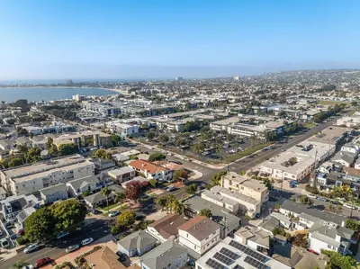 an aerial view of a city with buildings at BoHo Beach House Walk to the Sand in San Diego