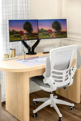 an office with a desk with a computer monitor and a chair at Modern Elegant Designer Home in Irvine in Irvine