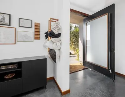 a room with a white counter and a door at Large Home With Sauna in Vista