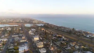 an aerial view of a city and the ocean at Walk to the Beach Private Backyard and Fire Pit in Oceanside
