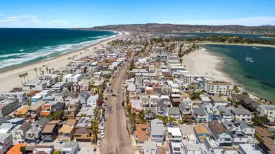 an aerial view of a beach with houses at Inviting 3BR Near Mission Beach in San Diego