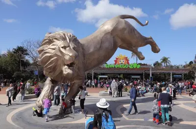 a large statue of a lion in a park at Entire Private Studio with 1 King Bed, Full Kitchen, Gated Yard, Available Now in Spring Valley