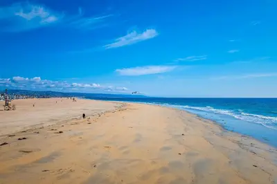 a beach with people walking on the sand and the ocean at Oceanview Steps to Beach AC Parking! in Newport Beach