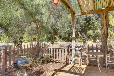 a picnic table and chairs under a gazebo at Hike, Explore and More Ranch Retreat in Escondido! in Valley Center