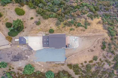 an overhead view of a building in a field at Unique Mountain Gem-Sauna Hot Tub Scenic View in Julian