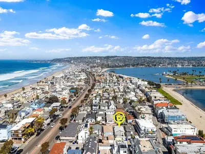 an aerial view of a beach and the ocean at Casa Sol in San Diego