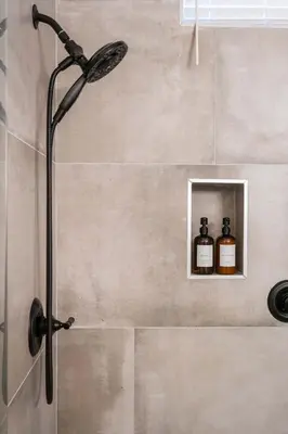a shower with two bottles of whiskey in a bathroom at Luxury Escondido Family Oasis with Hot Tub in Escondido