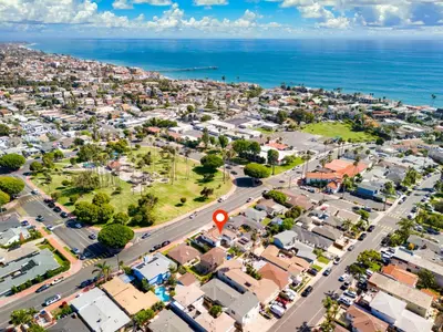 an aerial view of a city with the ocean at Luxury Oasis with Ping Pong, Firepit and Cozy Patio in San Clemente