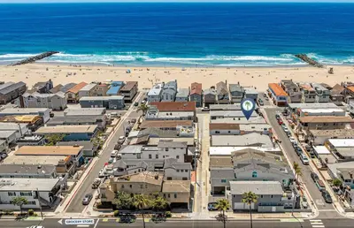 an aerial view of a city and the beach at 4Br Coastal Home W Oceanview Patio, Close To The Beach By Beachview Rentals in Newport Beach