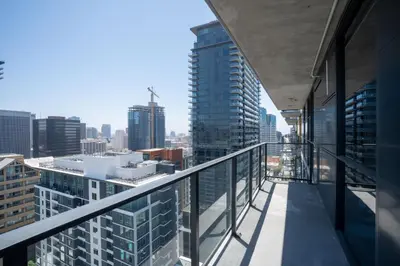 a balcony of a building with a view of the city at The zinnia-Downtown SDiego Marina View Stay in San Diego