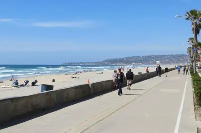 a group of people walking along the beach at #759 PetFriendly Beachside retreat/laundry&Parking in San Diego