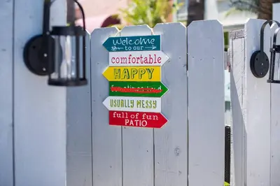 a sign on a fence with different signs on it at #759 PetFriendly Beachside retreat/laundry&Parking in San Diego