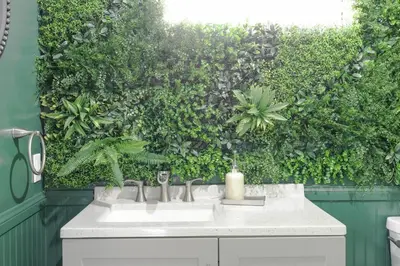 a bathroom with a green wall with a sink at SD Lux Oasis: Theatre, Spa, 14Beds, AC, Sleeps 20+ in Spring Valley