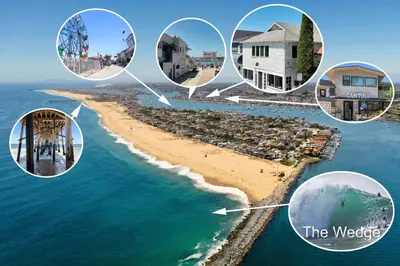 a collage of photos of houses on a beach at Balboa Island Cottage Air Conditioning Newport Peninsula Ferry Close in Newport Beach