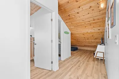 an open door in a room with a wooden ceiling at Mission Beach 3BR Gem Rooftop Patio and Hot Tub in San Diego