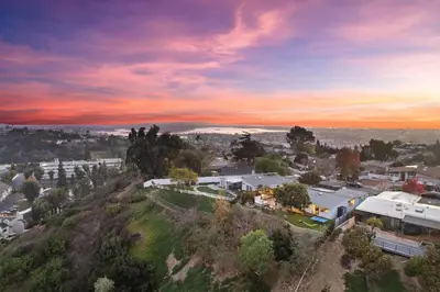 an aerial view of a small town at sunset at Clairemont Mesa Chic 4BR with Patio and Hot Tub in San Diego