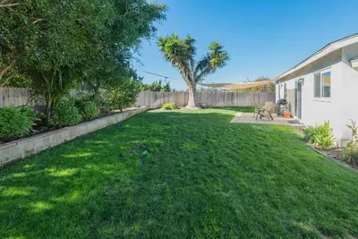 a yard with a fence and a lawn with a tree at Family Retreat - Legoland & Beach in Oceanside