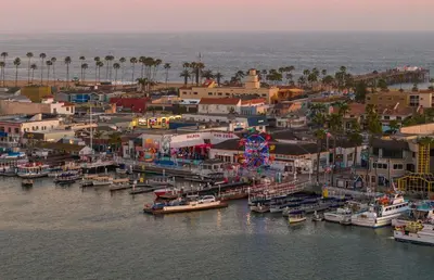 an aerial view of a harbor with boats in the water at Spacious 4Br W Oceanview Balcony, 3 Houses From The Beach By Beachview Rentals in Newport Beach