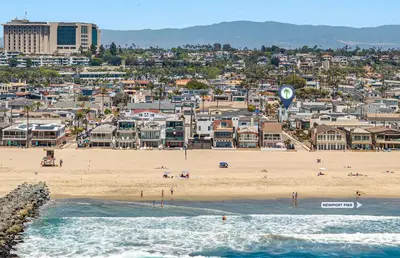 a view of a beach with people in the water at Cozy 1Br Beach Retreat W Balcony, One Block From The Sand By Beachview Rentals in Newport Beach