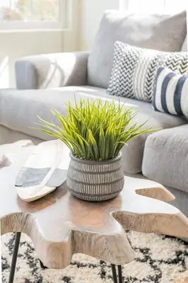 a coffee table with a vase with grass on it at Pacific Beach Cottage 1 Walk to the Beach and Bay in San Diego