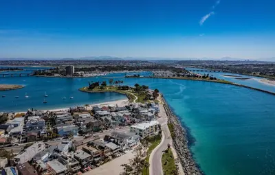 an aerial view of a beach and the water at Ocean Vista Penthouse 1 in San Diego