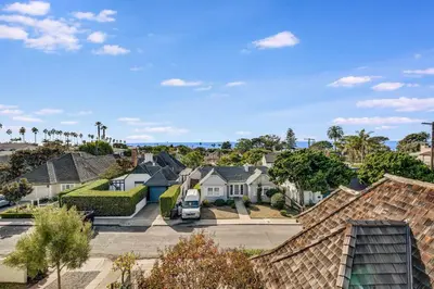arial view of a residential neighborhood with houses at European Charm Meets La Jolla Rooftop Views in San Diego