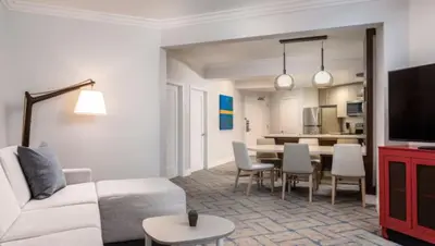 a living room with a couch and a table at Marriott's Newport Coast 2BR Apartment with Resort Access in Newport Beach