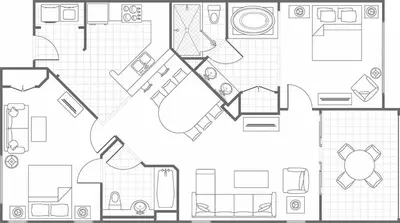 a black and white floor plan of a house at Marriott's Newport Coast 2BR Apartment with Resort Access in Newport Beach