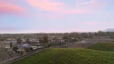 an aerial view of a vineyard and a house in a field at 2 Homes in Bella Vista Rd by AvantStay Sleeps 8 Vineyard Views Patios in Temecula Wine Trail in Temecula