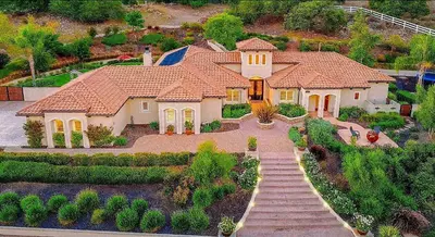 an aerial view of a house with a staircase at Luxury Estate Tucked Away in the Exclusive Area of Tenaja in Murrieta