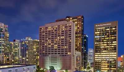 a group of tall buildings in a city at night at Marriott Vacation Club San Diego Studio Apartment with Resort Access in San Diego