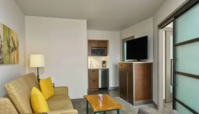a living room with a couch and a tv at Marriott Vacation Club San Diego Studio Apartment with Resort Access in San Diego