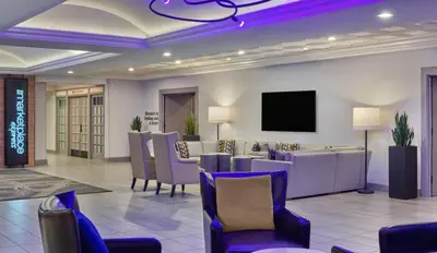 a lobby with a waiting room with purple lighting at Marriott Vacation Club San Diego Studio Apartment with Resort Access in San Diego