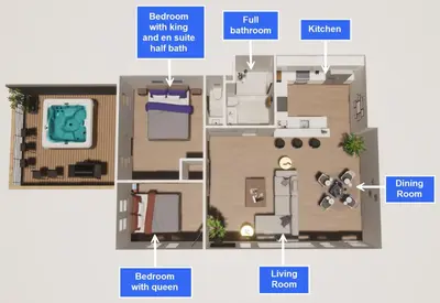 a floor plan of a house with at Lux Escape 1 • Views Hot Tub Games Mini Golf in San Diego