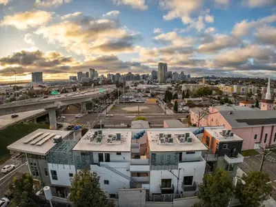 an aerial view of a city with a city skyline at Hotel Narcissus - Room 1 in San Diego