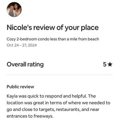 a screenshot of the ndis review of your place at Sunny Condo Steps from Sand in San Diego