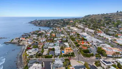 an aerial view of a town next to the ocean at Bird Rock, La Jolla Whitewater with AC in La Jolla