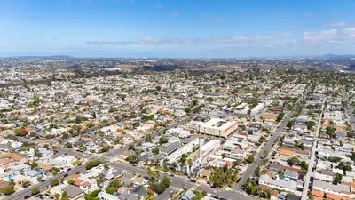 an aerial view of a city with buildings and roads at Centra Spacious Villa in San Diego