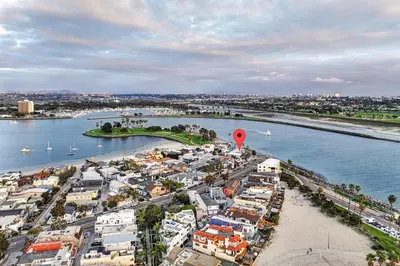an aerial view of a city with a harbor at Mission Beach Gem - 1BR Near the Ocean in San Diego