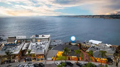an aerial view of the water with a blue balloon at Terrace Views at La Jolla Cove in San Diego