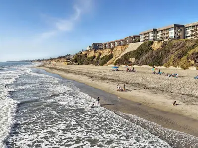 a group of people on a beach near the ocean at Solana Oceanfront with Pool, Spa, Ocean Views in Solana Beach