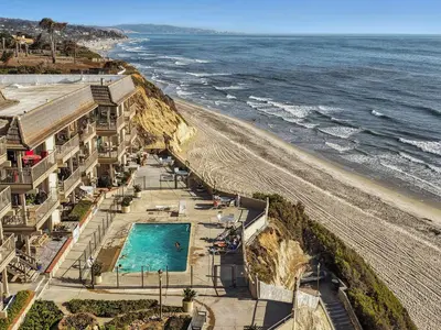 an aerial view of a beach and the ocean at Solana Oceanfront with Pool, Spa, Ocean Views in Solana Beach